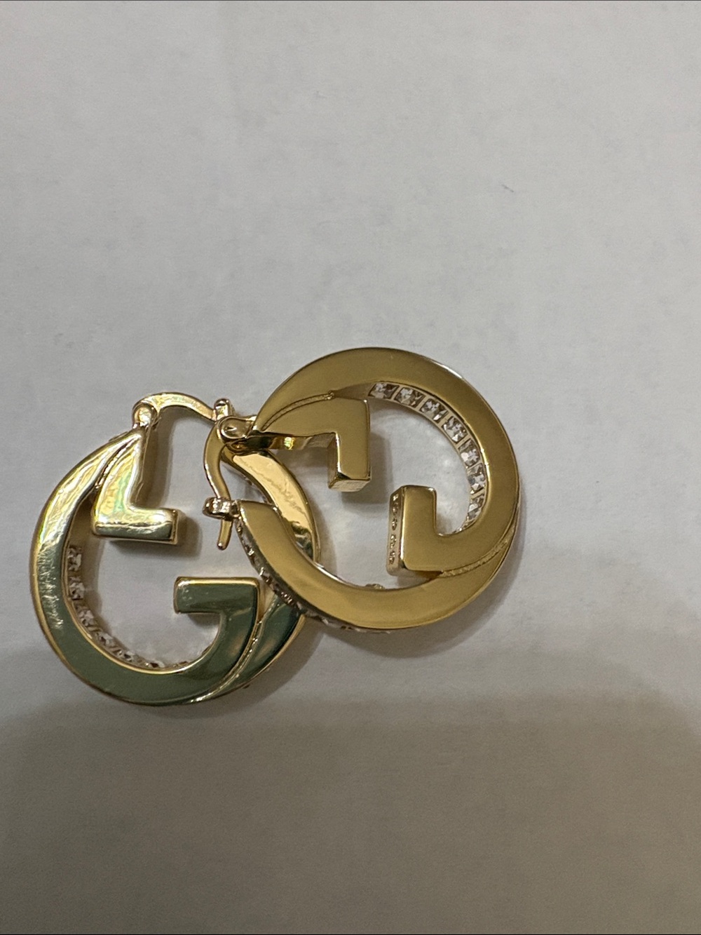 Gold Interlocking G Logo Drop Earrings with Crystal Accent